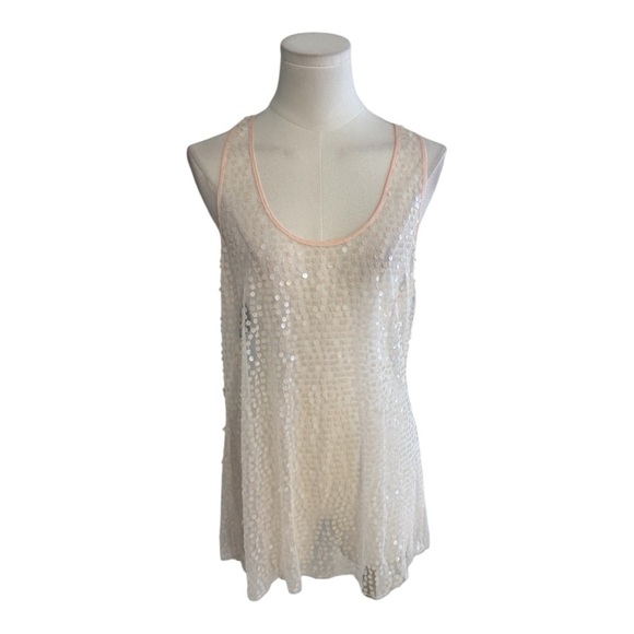 FREE PEOPLE INTIMATELY Shell Pink Sleeveless‎ 2 Piece Dress Sequin Size M Slip - Picture 3 of 10